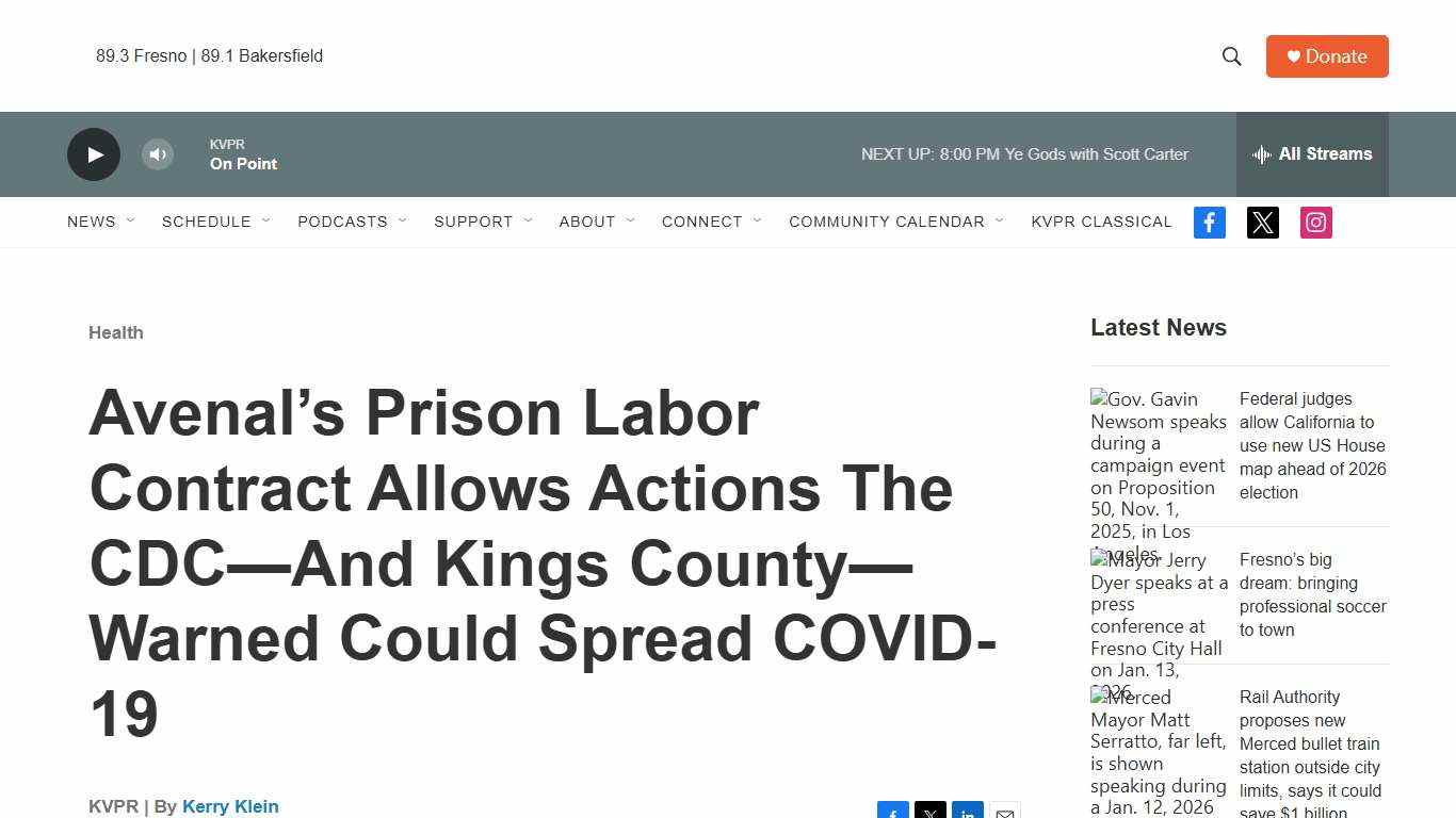 Avenal’s Prison Labor Contract Allows Actions The CDC—And Kings County—Warned Could Spread COVID-19